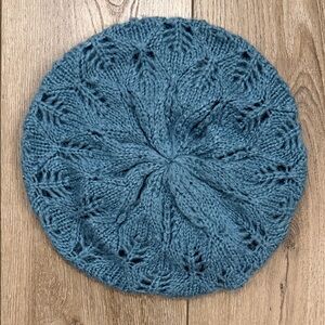 Heathered Blue Knit Stretch Beret Beanie Hat - breathable